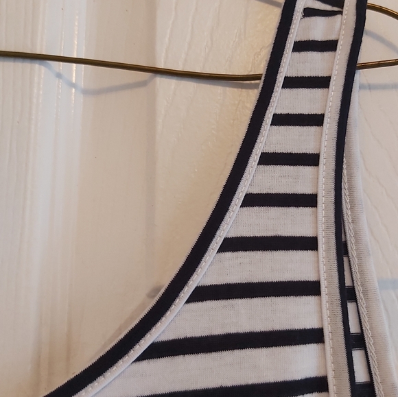 084. Blue Striped Print Lace-up Straps Sleeveless Maxi Dress with Slit  Size L - Picture 5 of 10